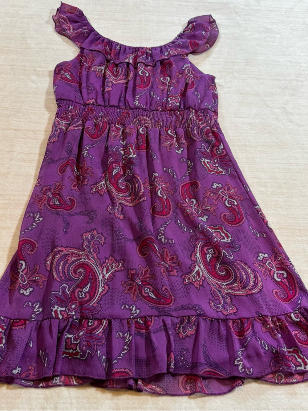 Purple Paisley Ruffle Mini Dress - Women's - Picture 11 of 11